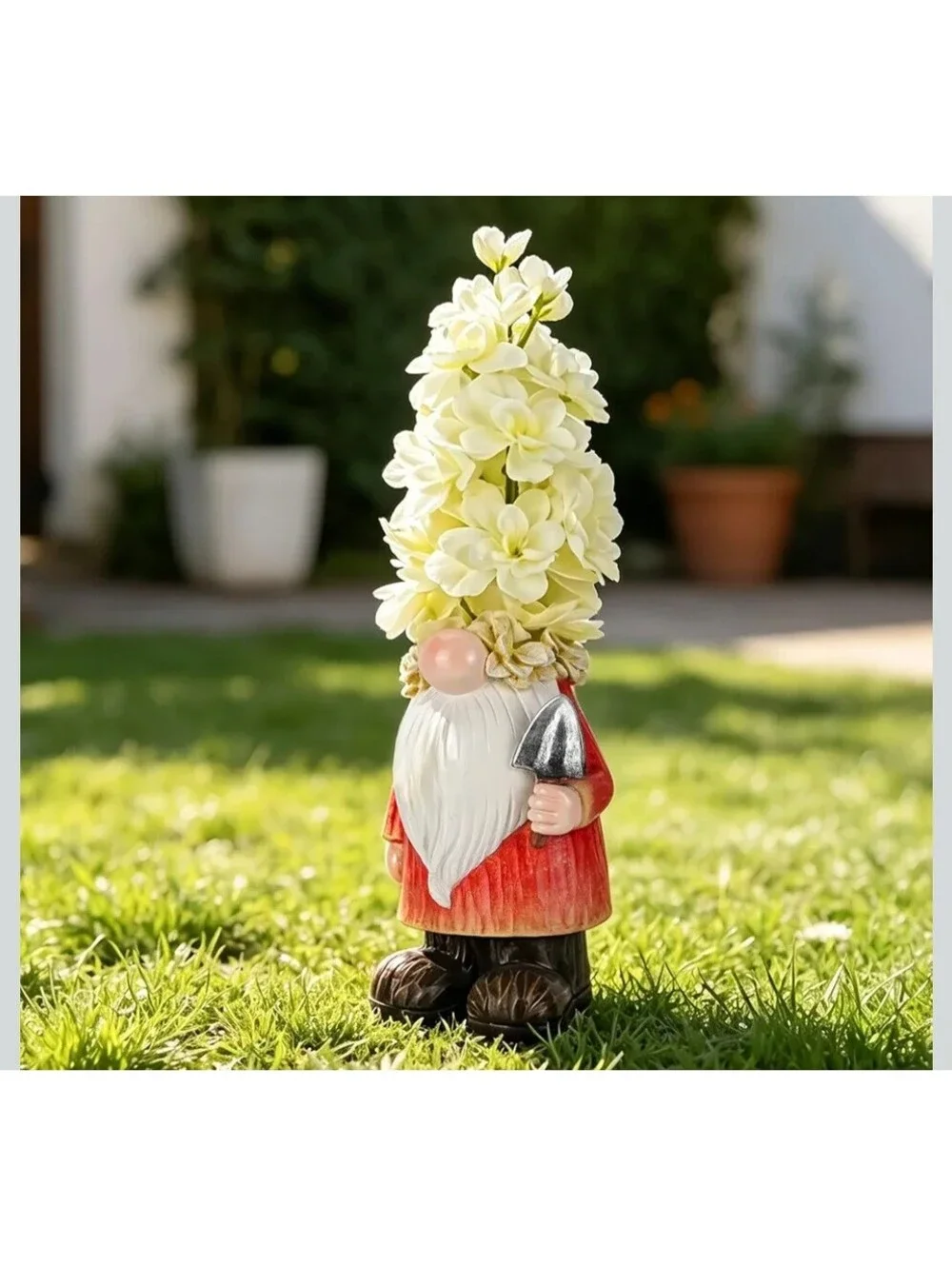 Solar Gnome with Flower Hat LED Lights Outdoor Garden Decor
